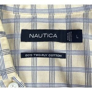 Nautica Men's Size L Yellow Check Shirt Long Sleeve Casual 80's Two-Ply‎ Cotton